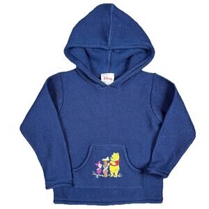 Vintage Disney Embroidered Winnie The Pooh Blue Knitted‎ Sweater Hoodie Kids 4/5